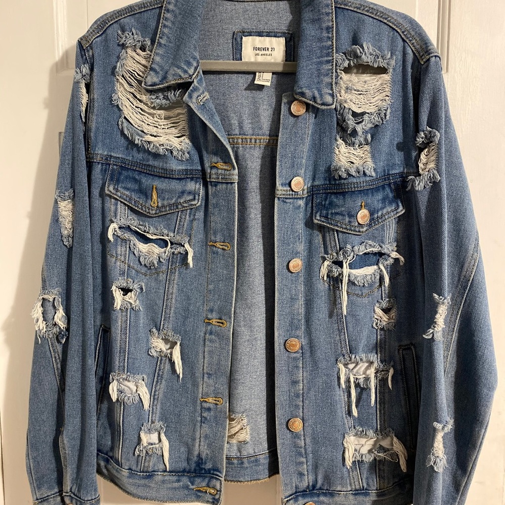 Ripped jean jacket from Forever 21 size large